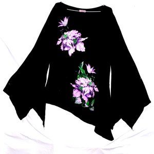 Citi Life Black Long Sleeve Floral Top Size Small